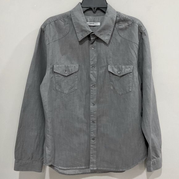 Gap Linen Blend Gray Shirt Button Front Long Sleeve Men's Sz Lg - Picture 1 of 5